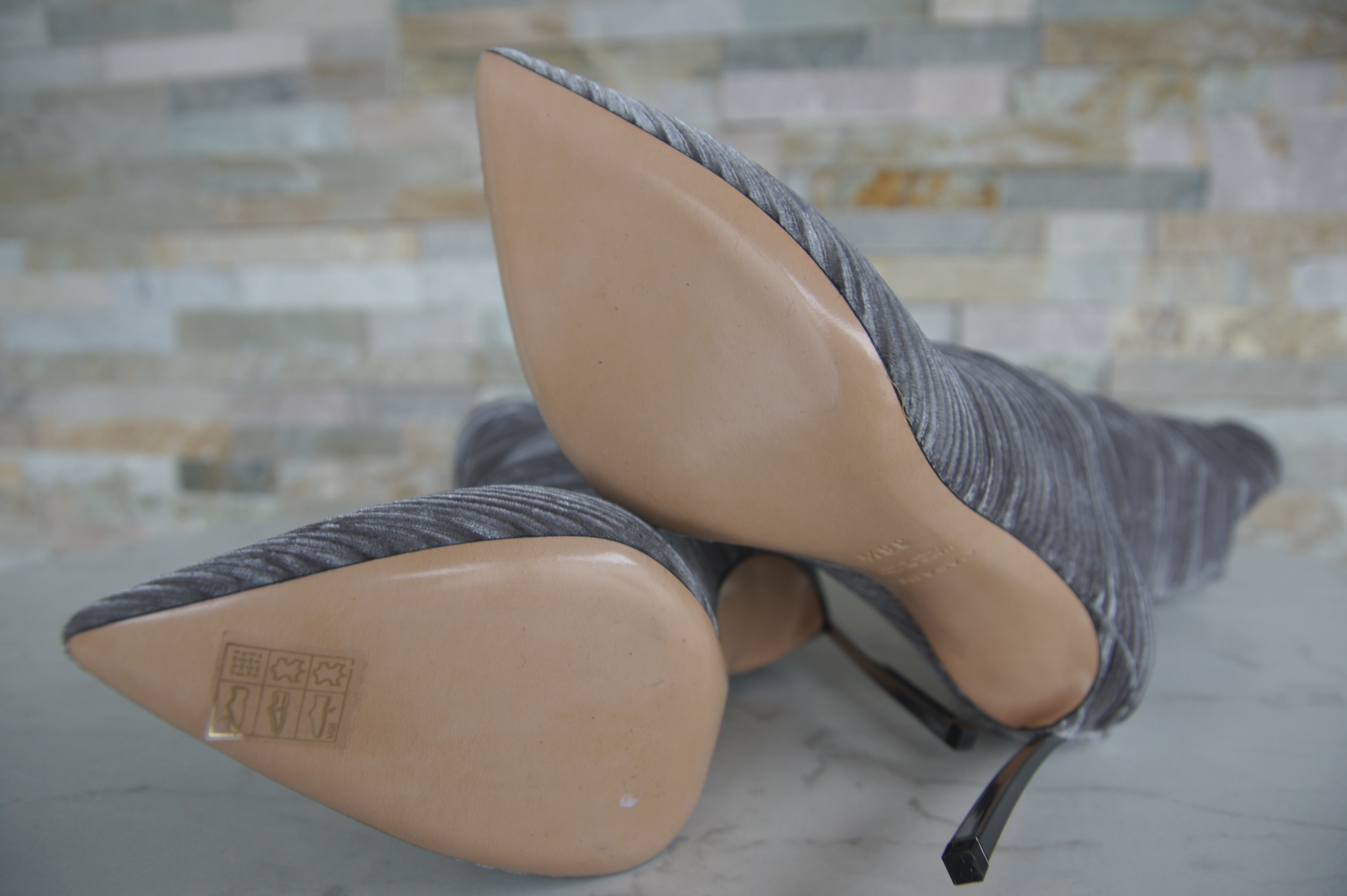 Casadei Stiefeletten High Heels Satin silbergrau
