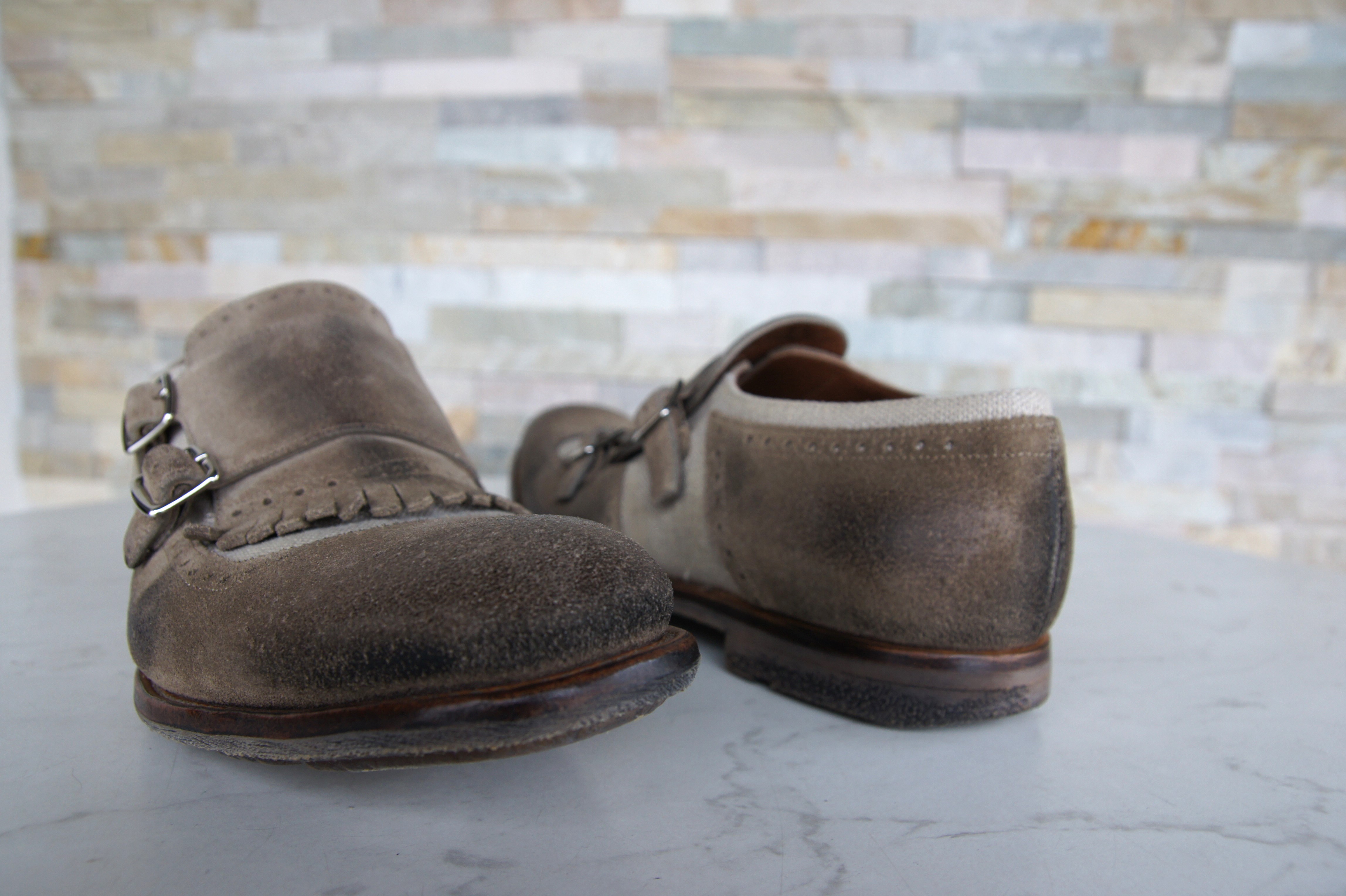Church's monk strap loafers slipper Shanghai vintage bambbo + ecru