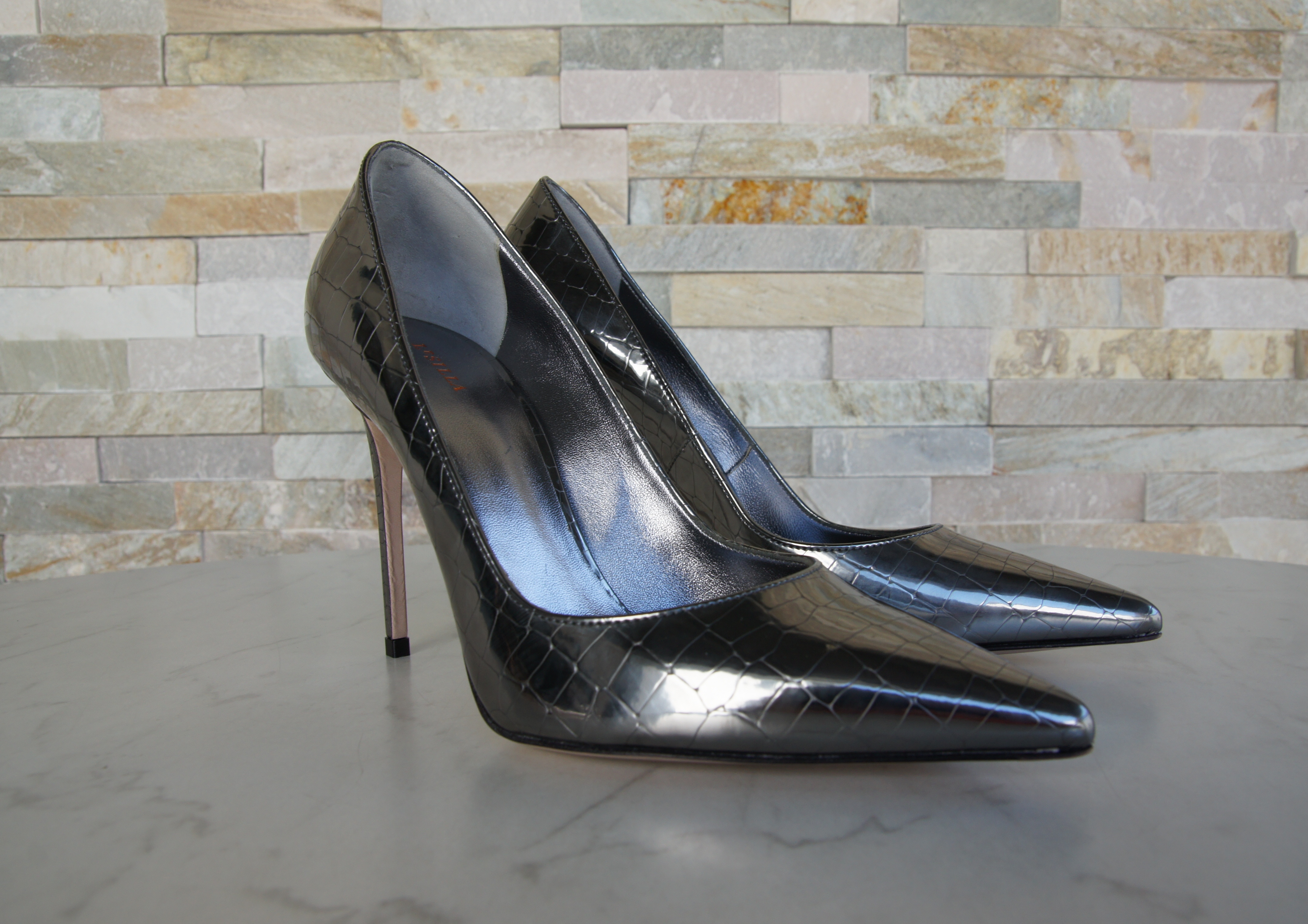 Le Silla Pumps High Heels Kroko silber