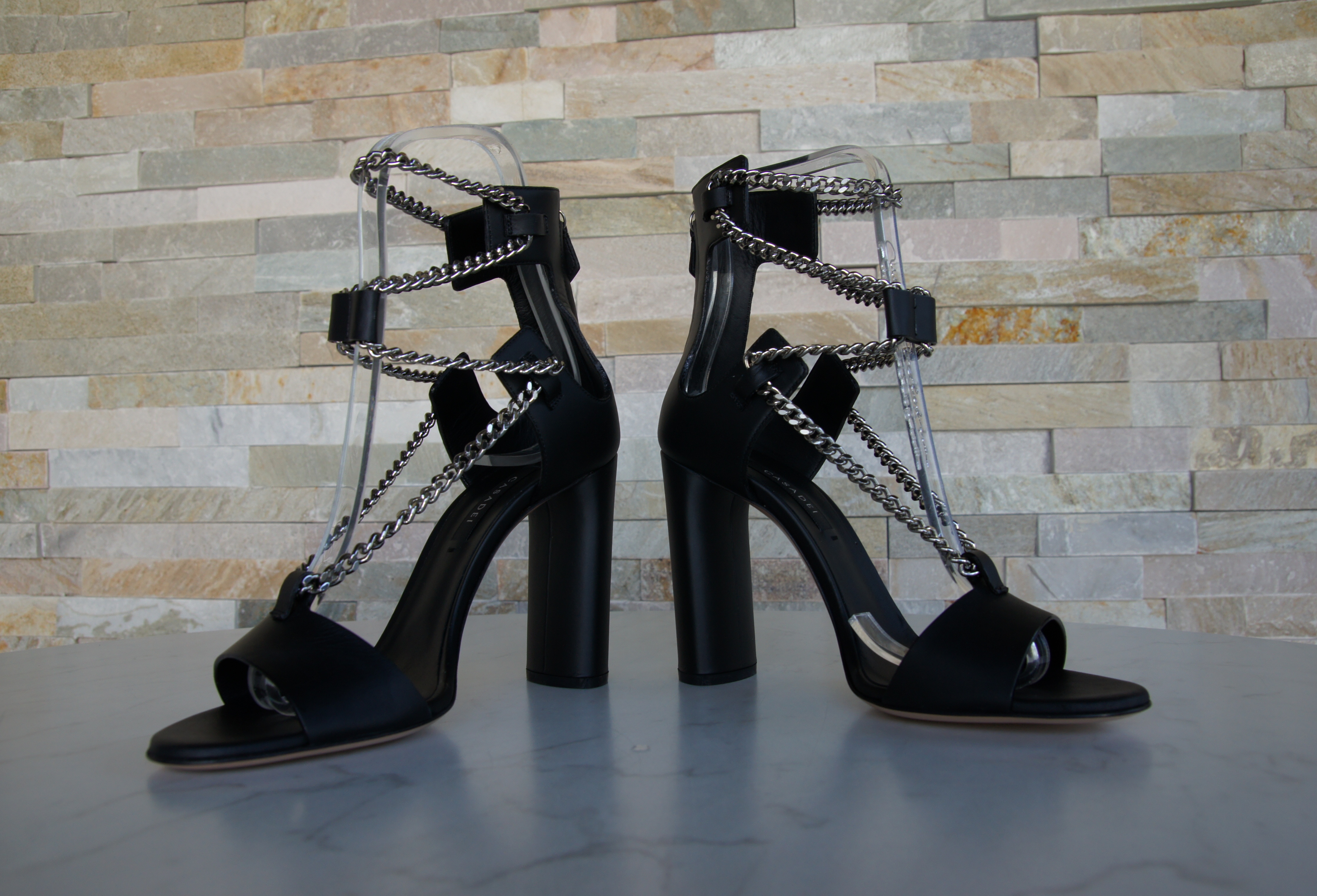 Casadei sandals high heels chain black