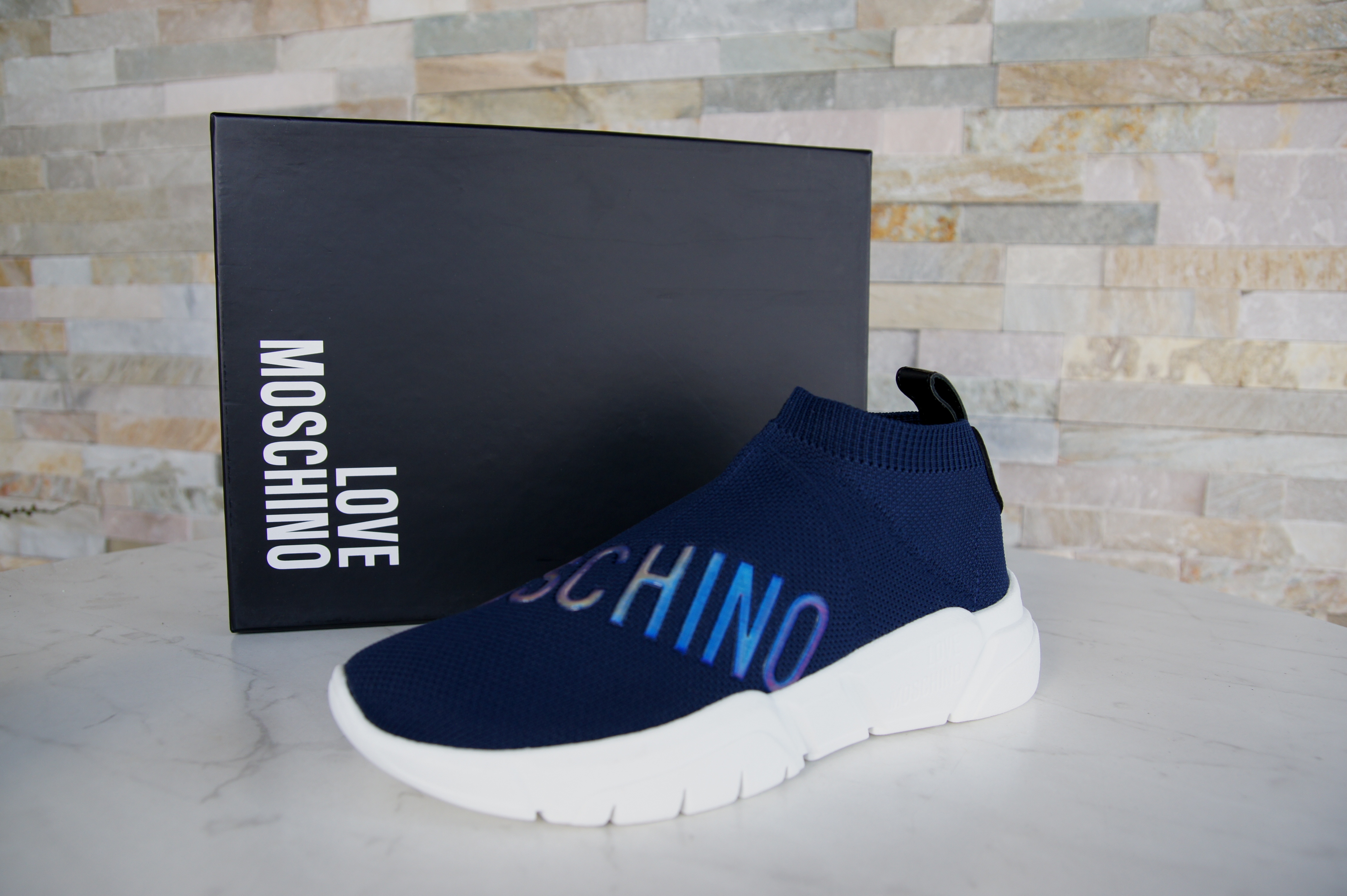 Love Moschino Sneakers Slip-Ons Strick blau
