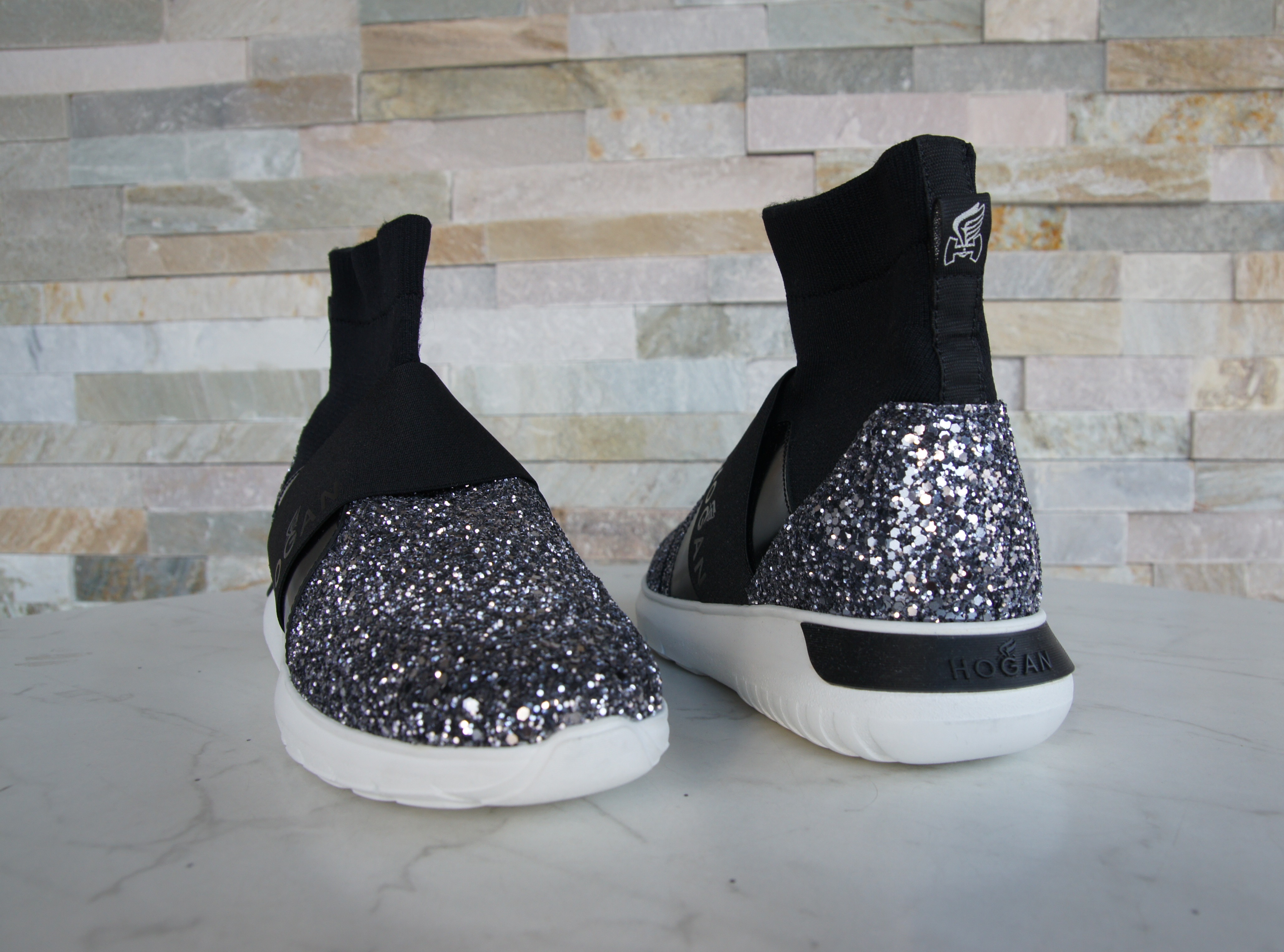 Hogan sneakers ankle boots glitter black 