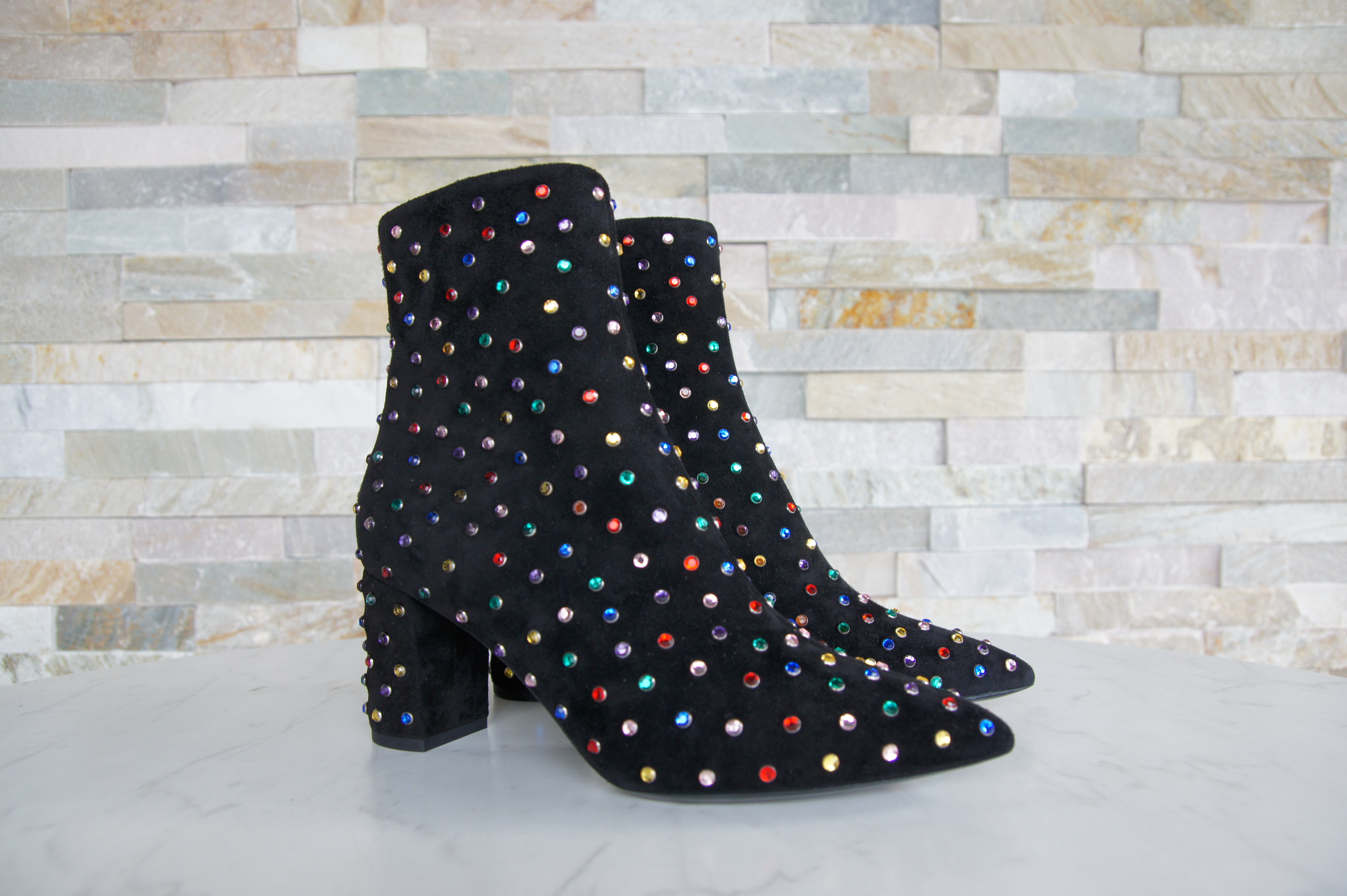 Saint Laurent Stiefeletten Wildleder Steine schwarz