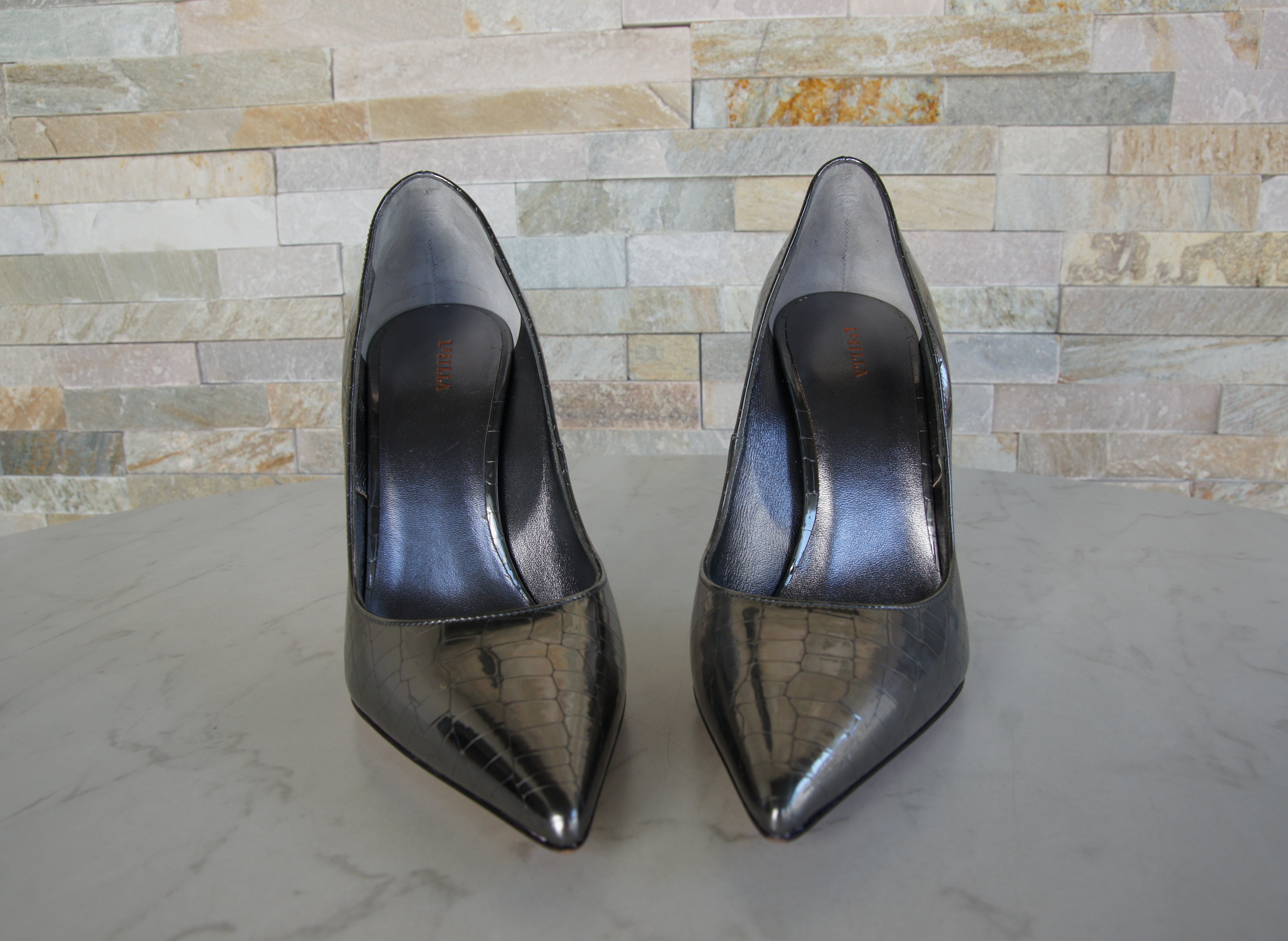 Le Silla Pumps High Heels Kroko silber