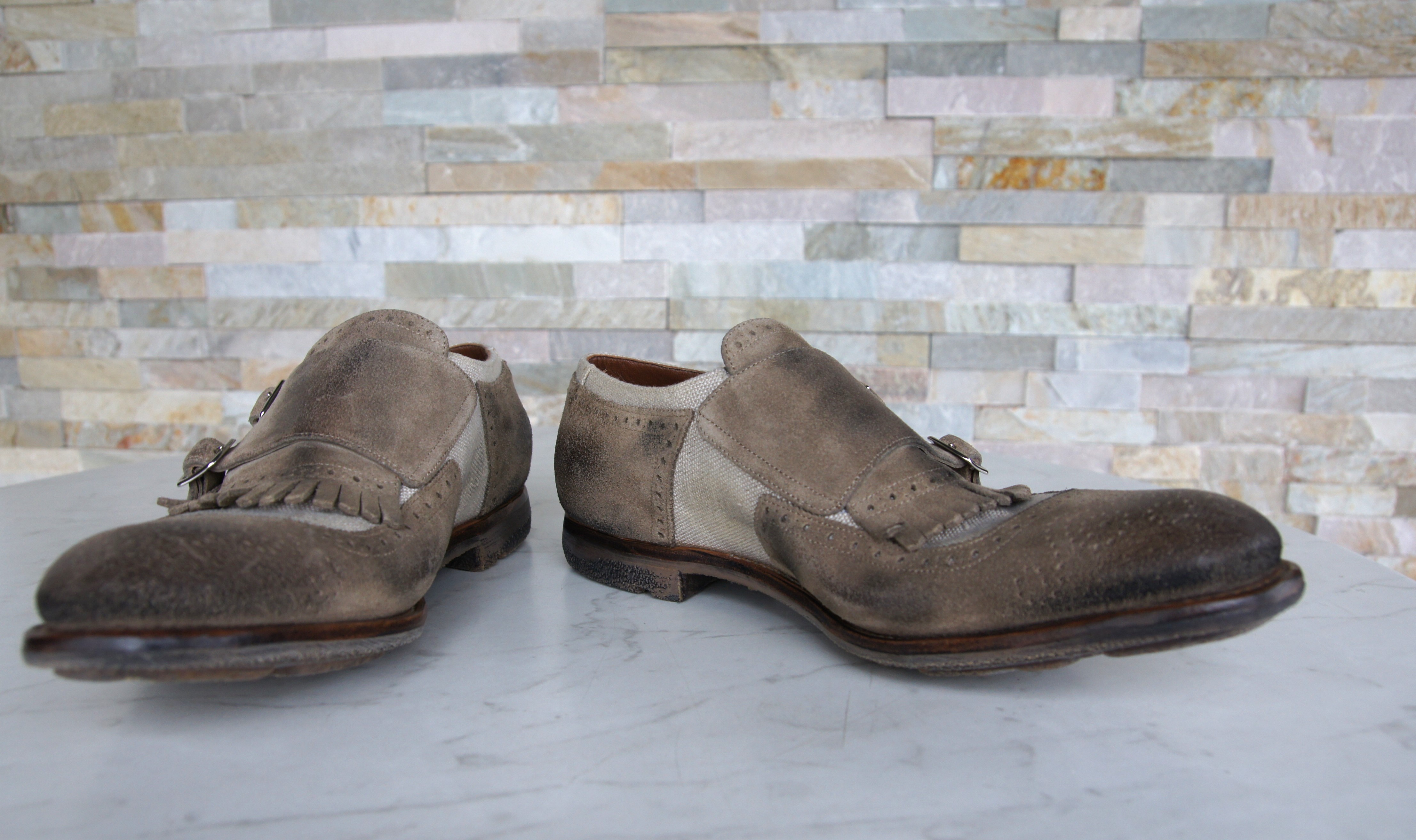 Church's monk strap loafers slipper Shanghai vintage bambbo + ecru
