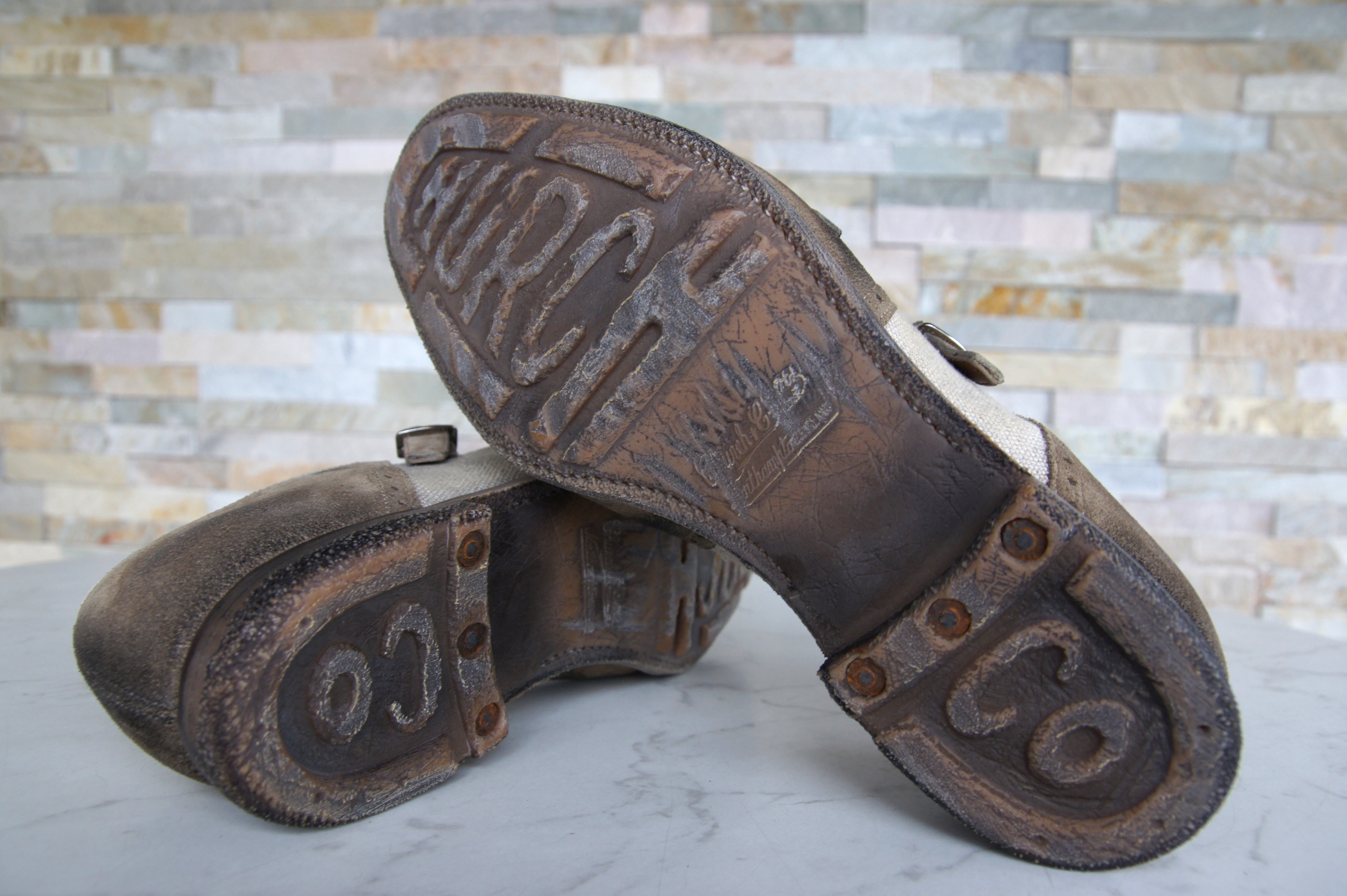 Church's monk strap loafers slipper Shanghai vintage bambbo + ecru