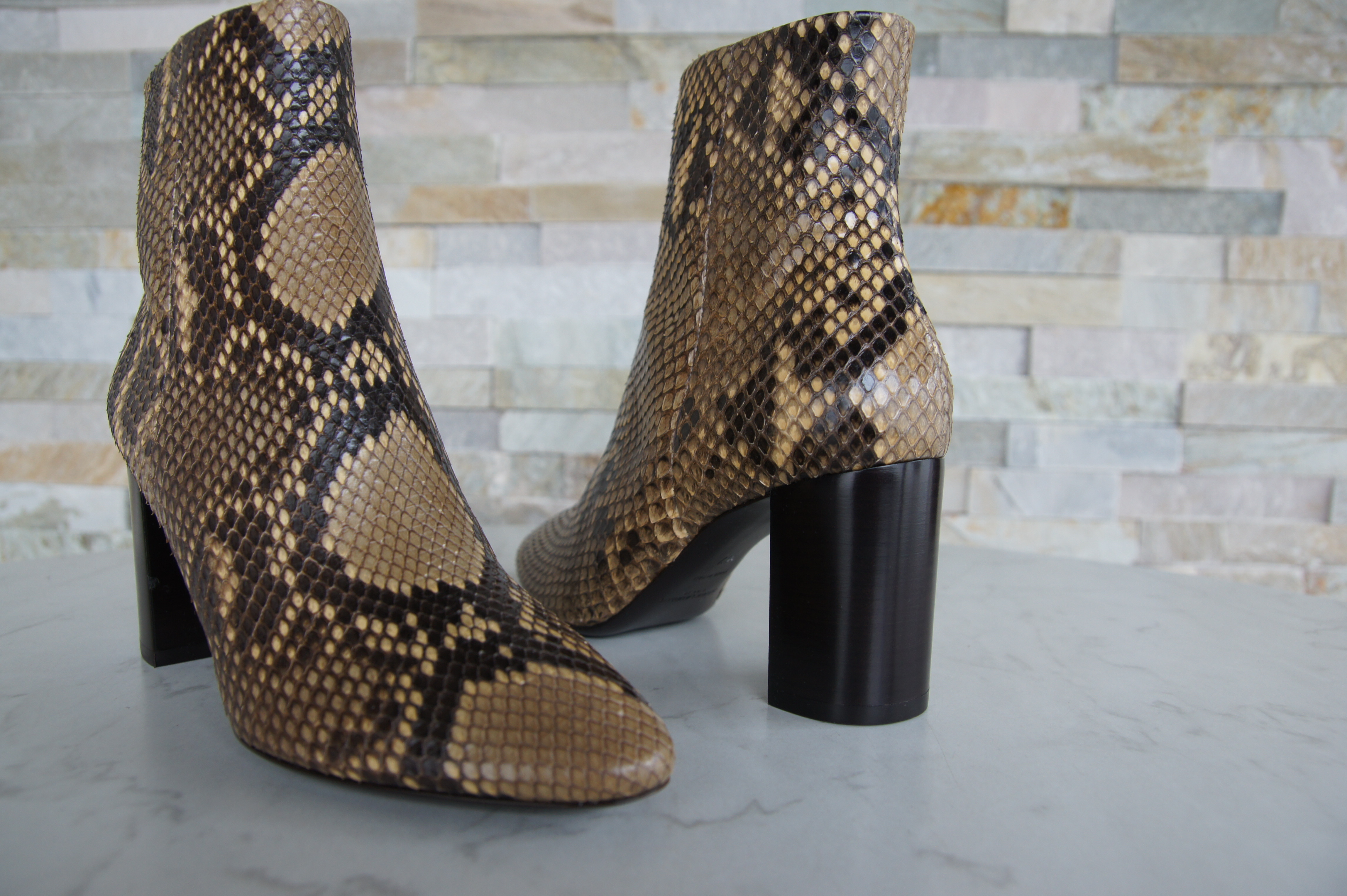 Saint Laurent booties python snakeskin brown