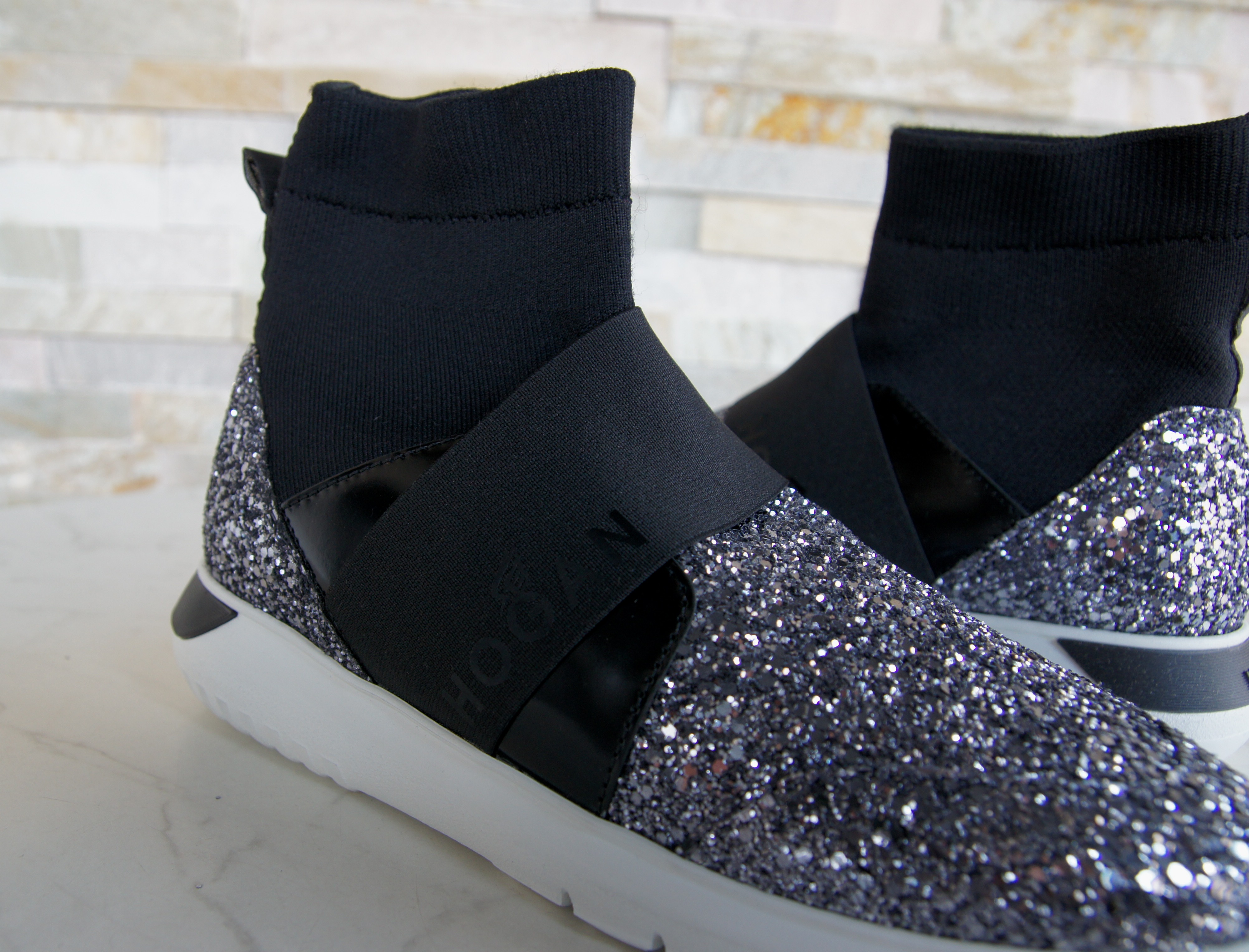 Hogan sneakers ankle boots glitter black 