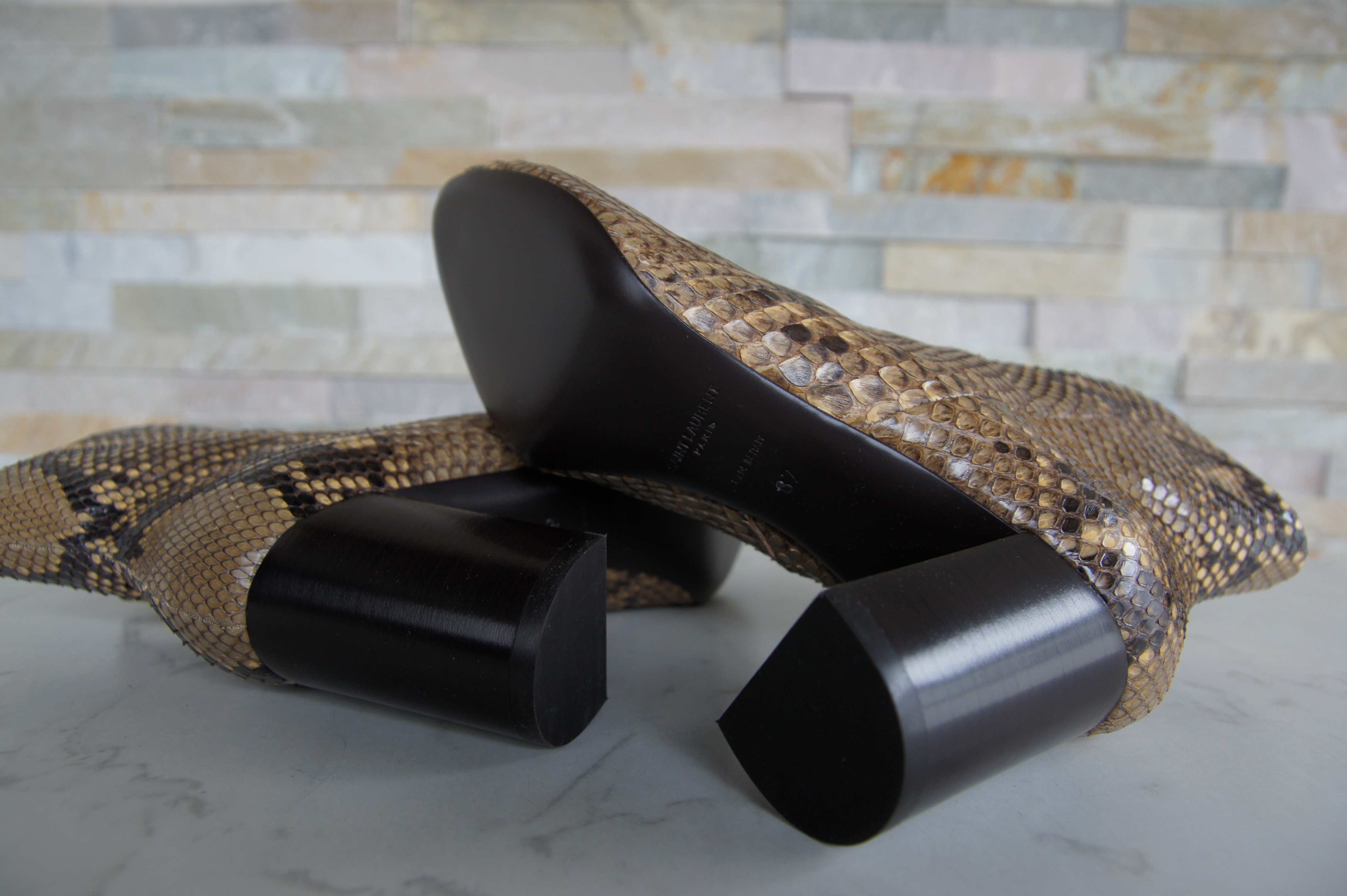 Saint Laurent booties python snakeskin brown