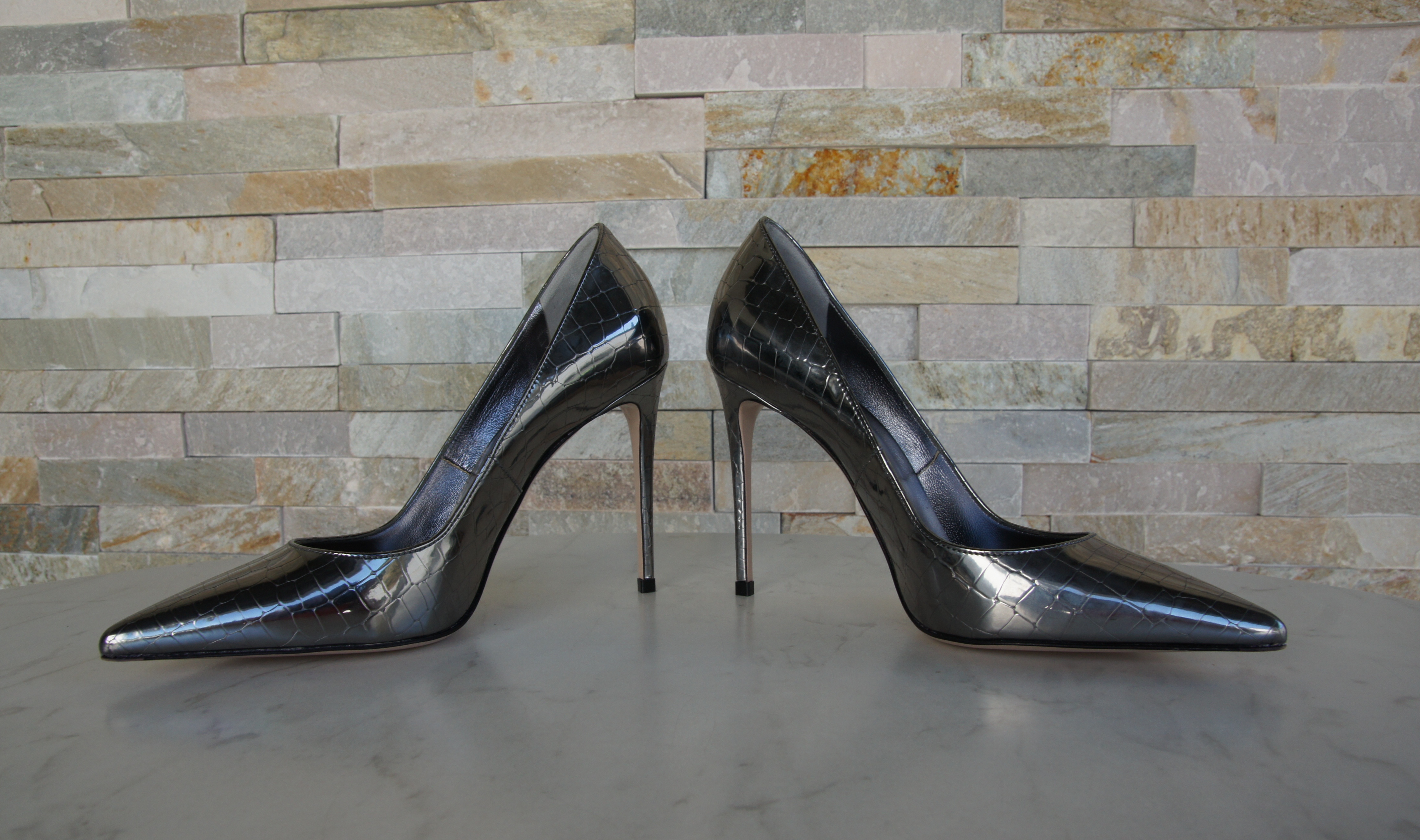 Le Silla Pumps High Heels Kroko silber