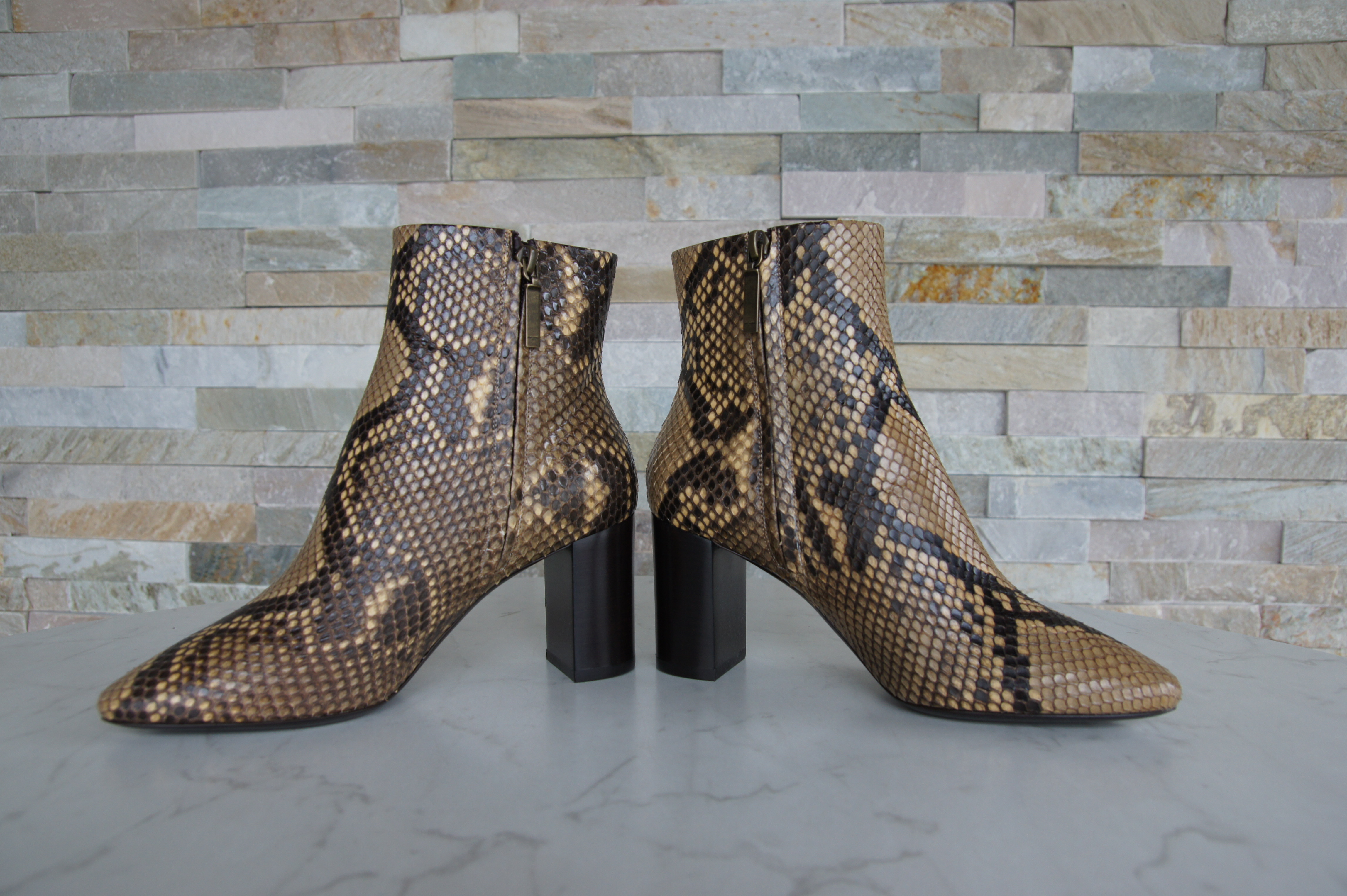 Saint Laurent booties python snakeskin brown