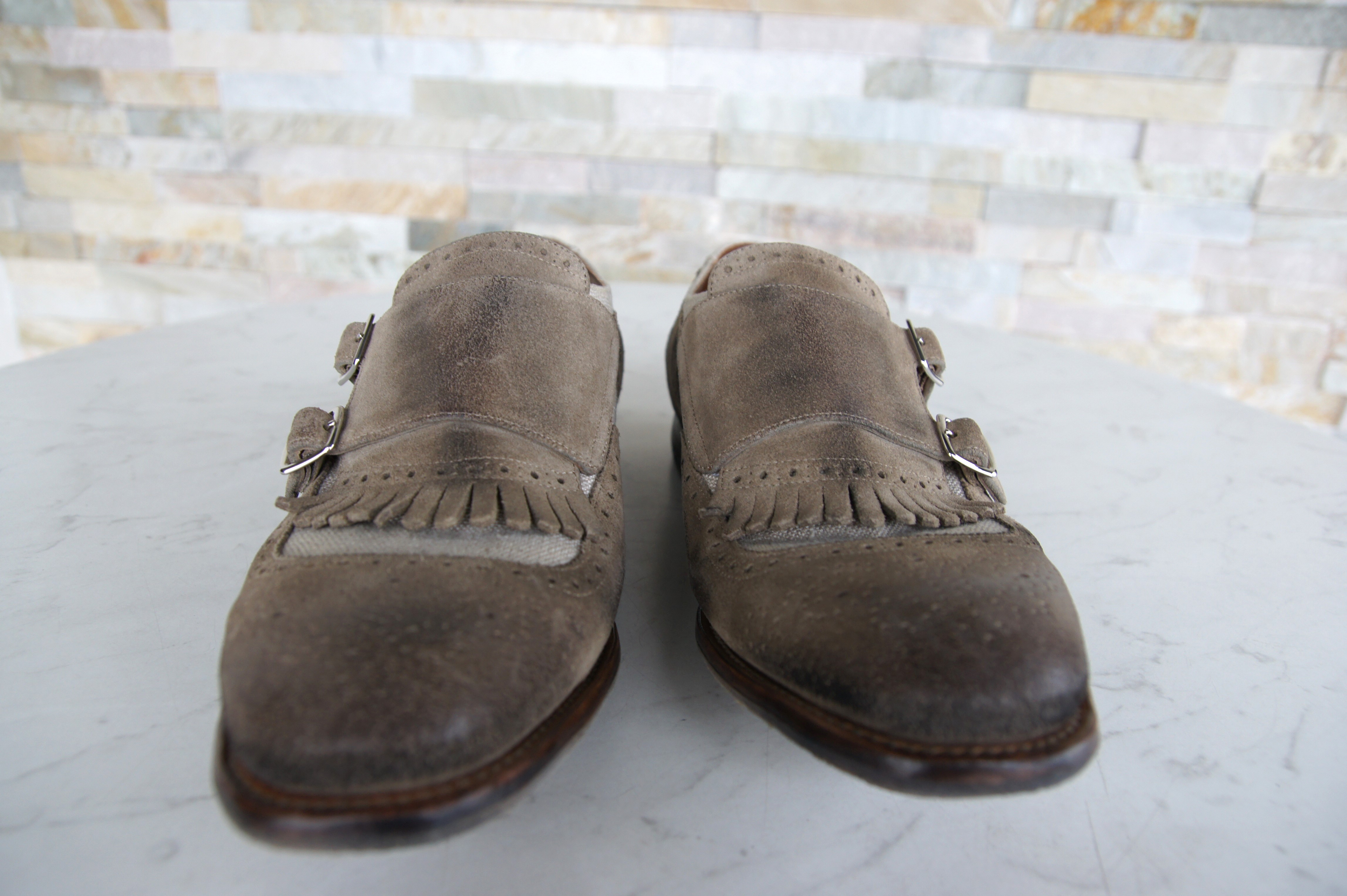 Church's monk strap loafers slipper Shanghai vintage bambbo + ecru