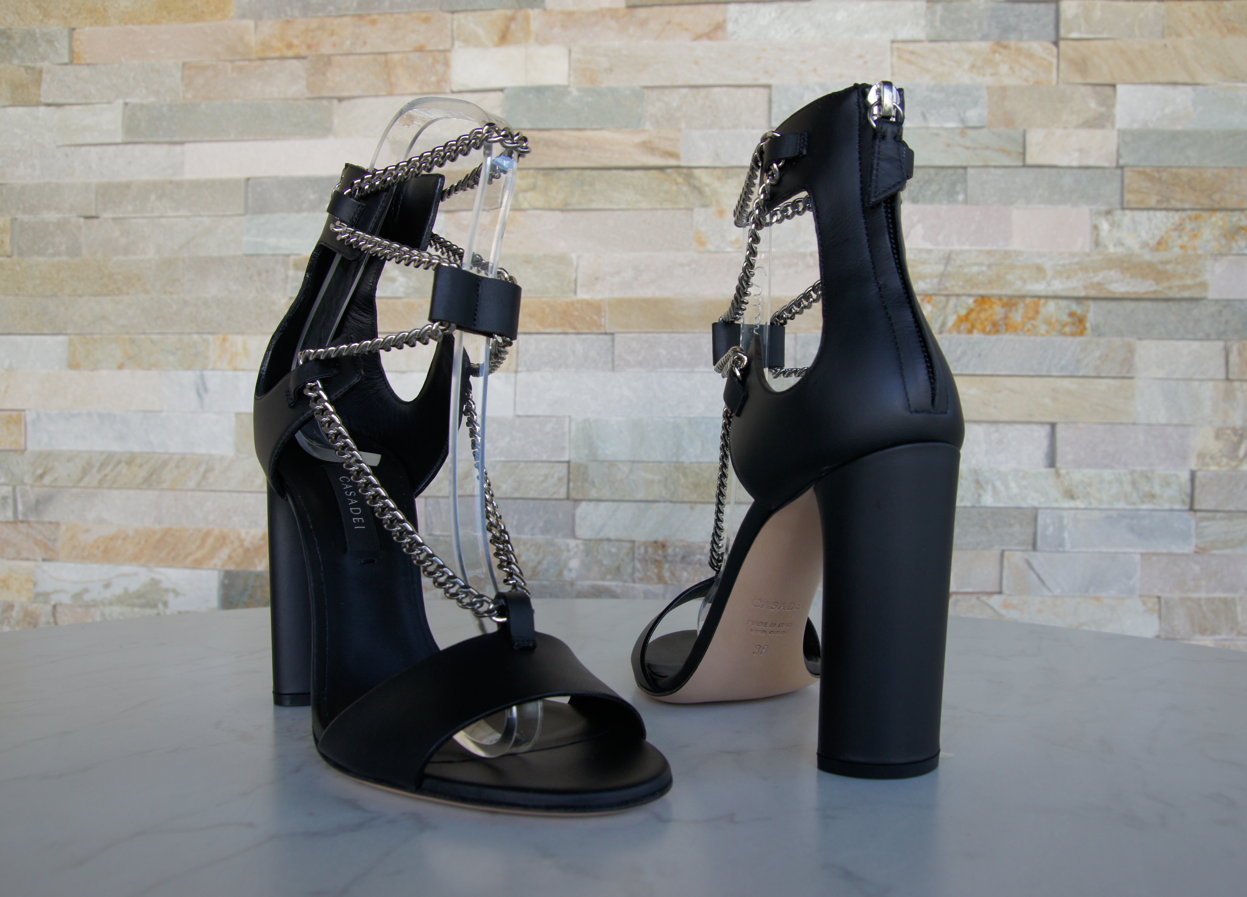 Casadei sandals high heels chain black
