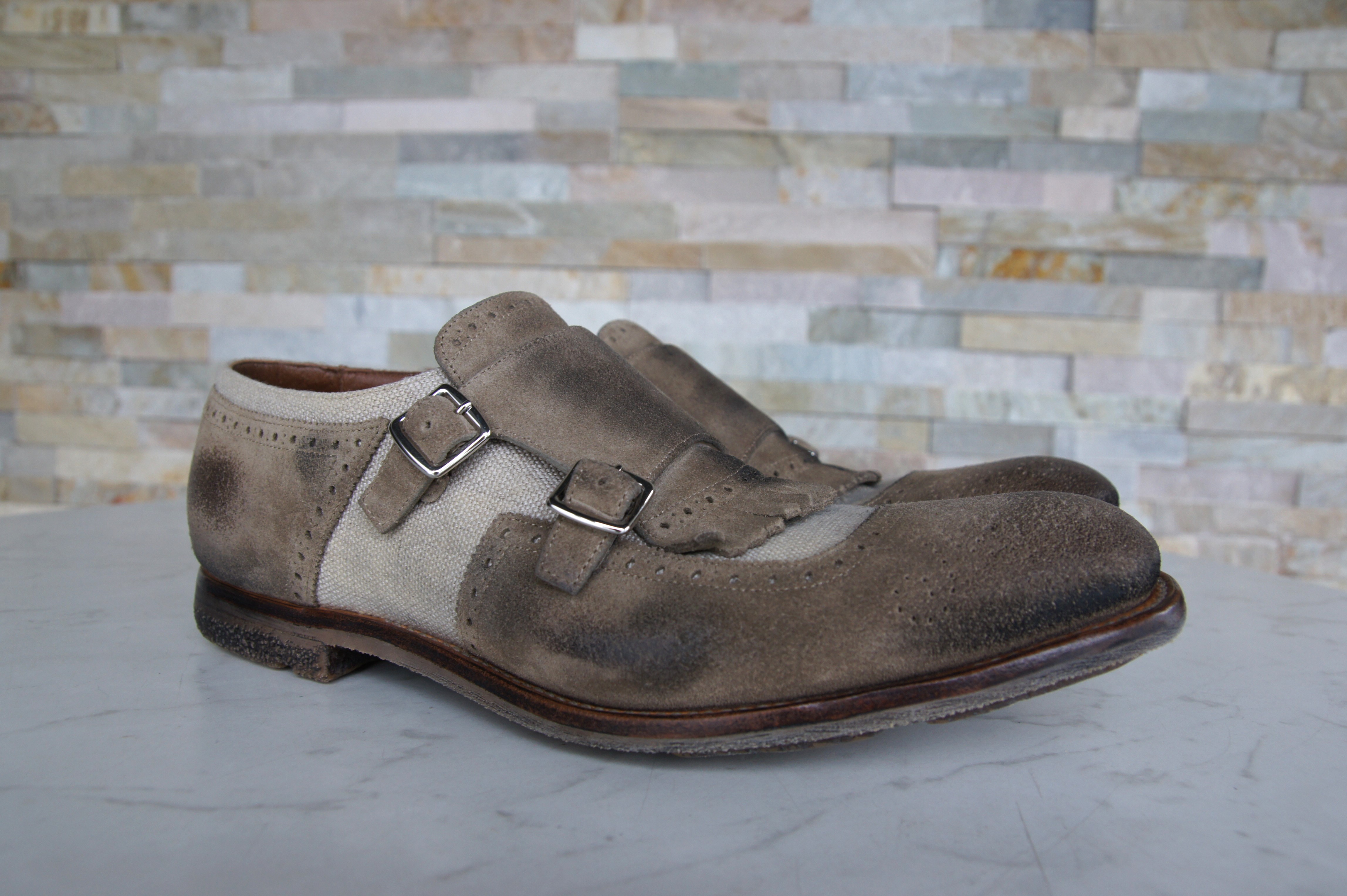 Church's monk strap loafers slipper Shanghai vintage bambbo + ecru