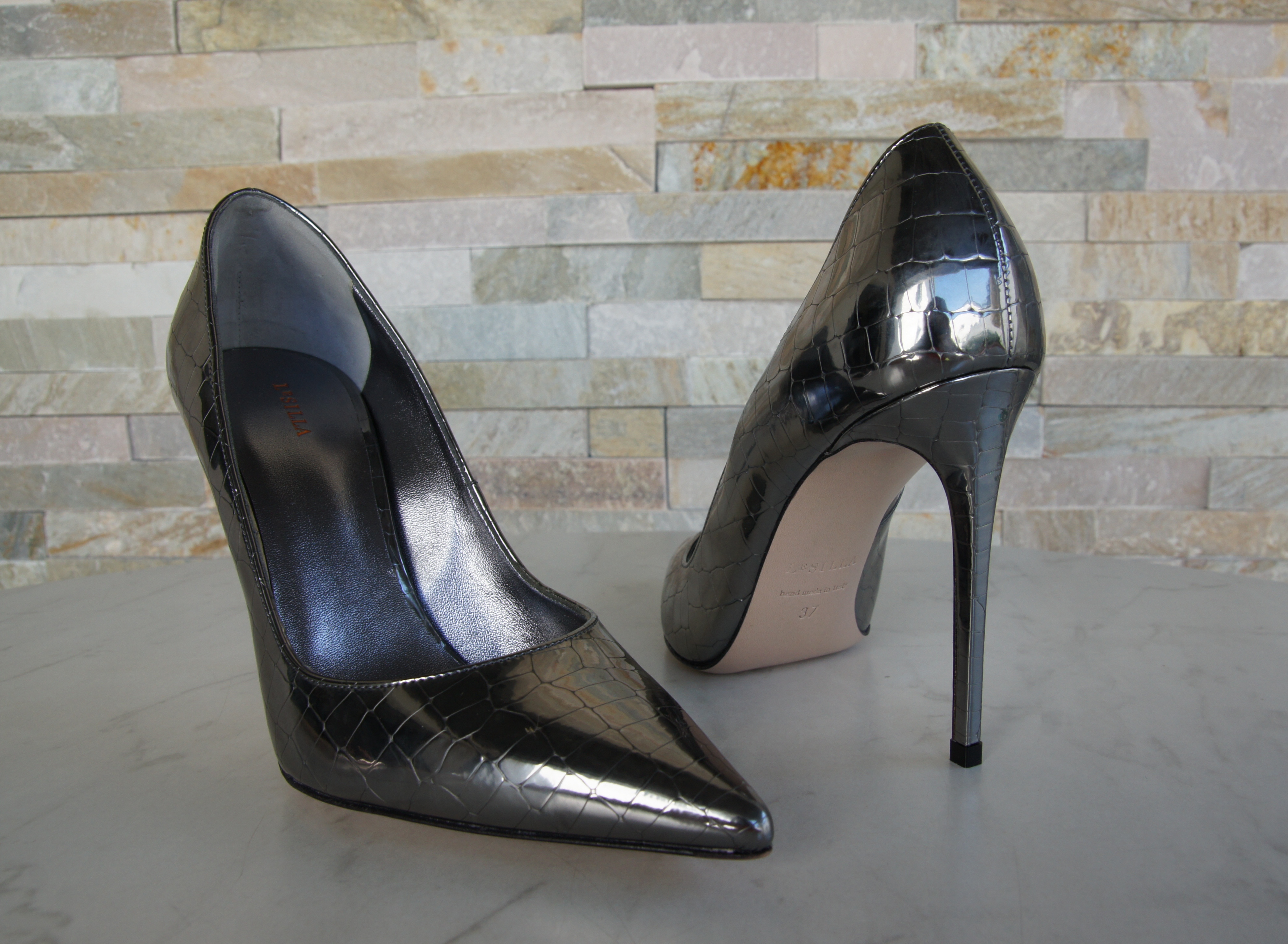 Le Silla Pumps High Heels Kroko silber