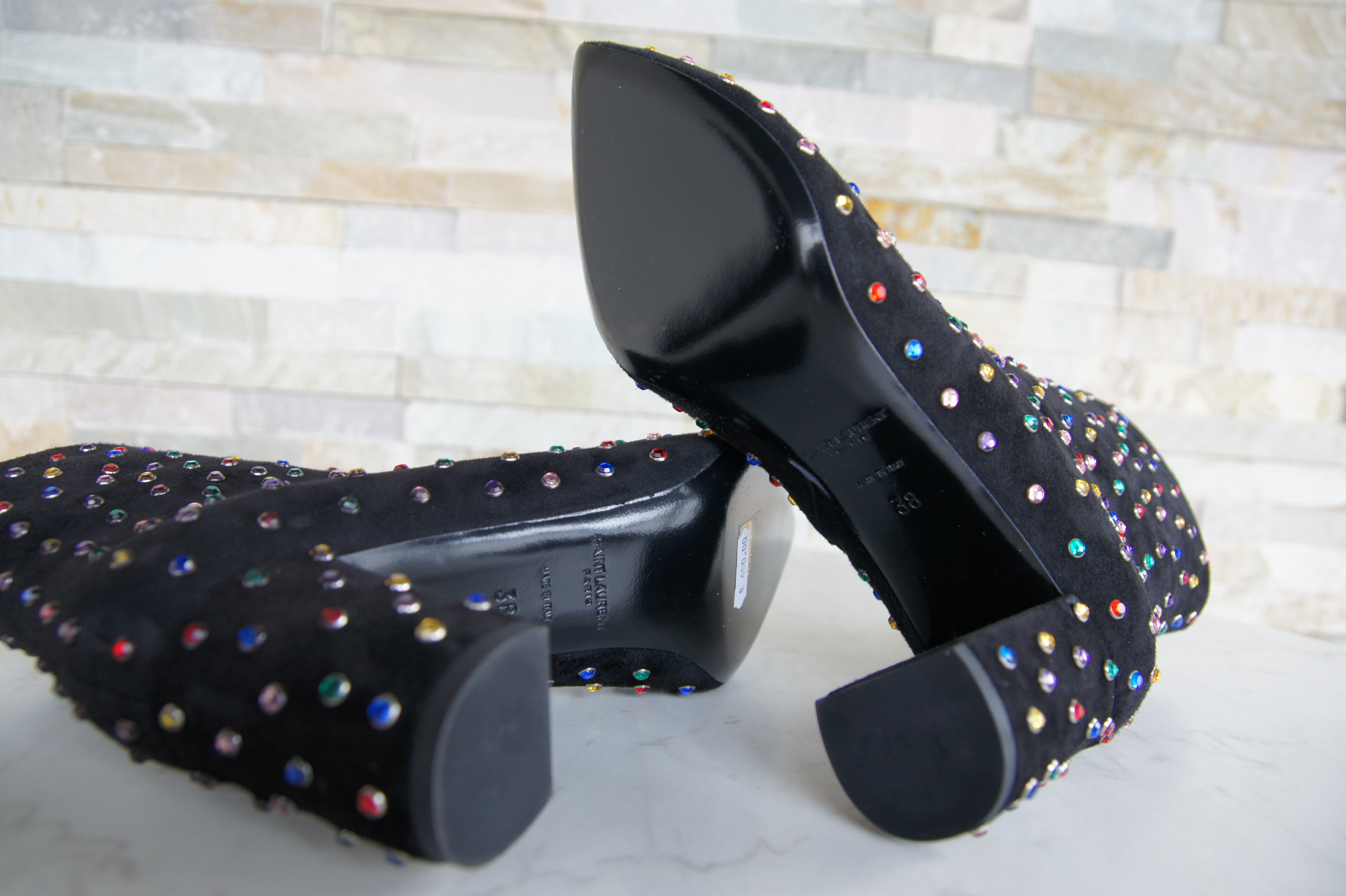 Saint Laurent Stiefeletten Wildleder Steine schwarz