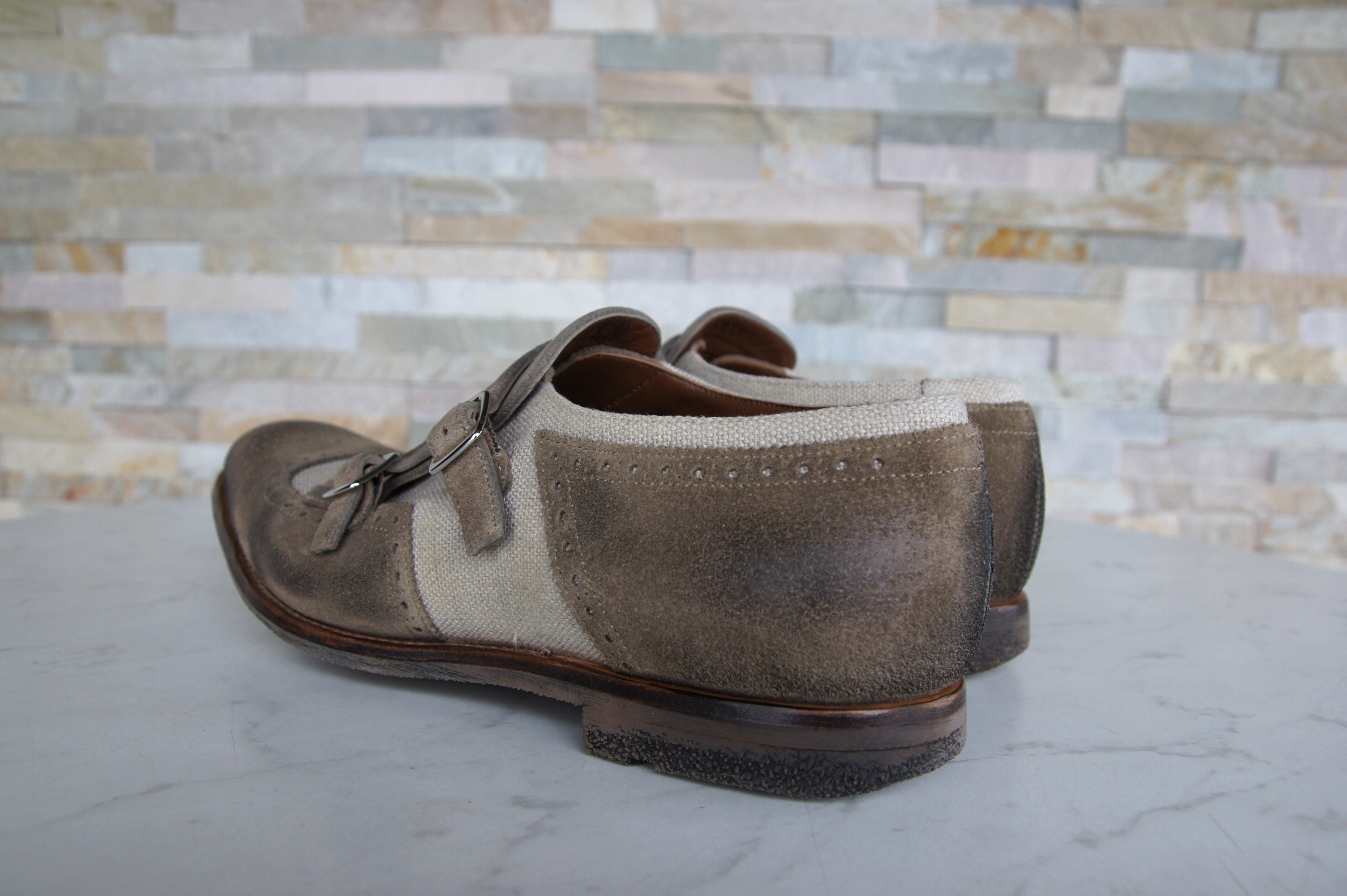 Church's monk strap loafers slipper Shanghai vintage bambbo + ecru